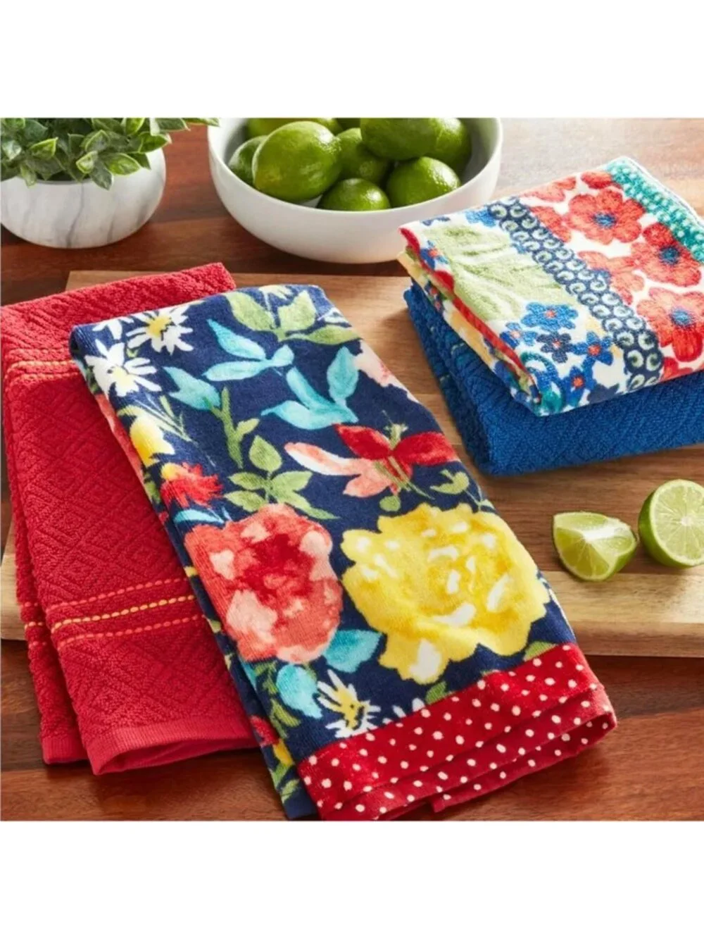The Woman Pioneer Home Blue Red 4 Piece Cotton Sweet Romance Kitchen Towel Set